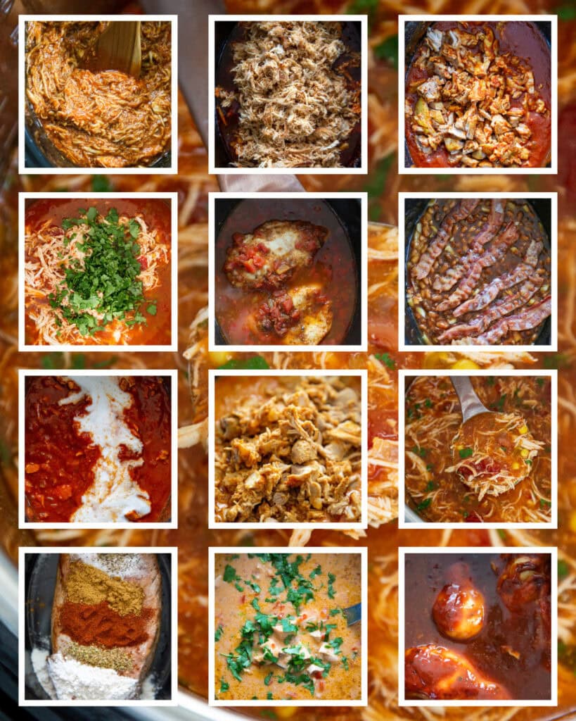 close up shots of slow cooker recipes in collage image