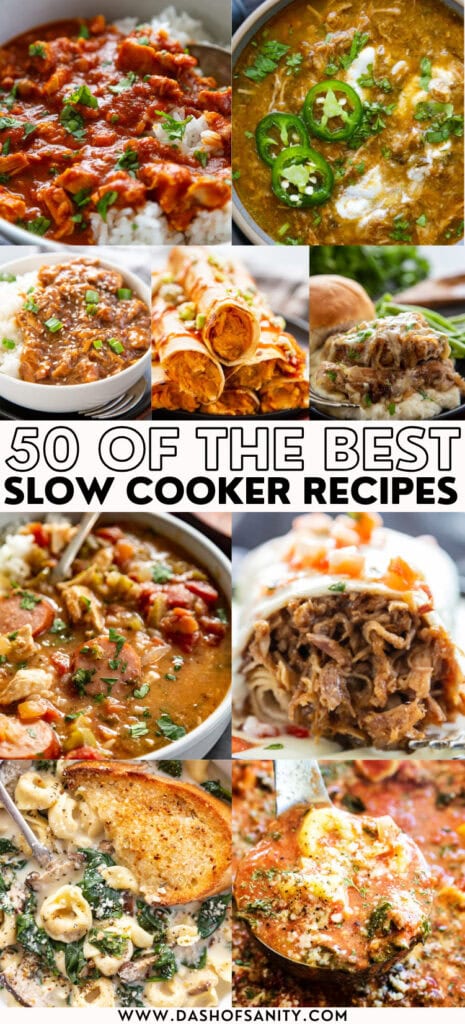 collage image of slow cooker recipes with recipe title
