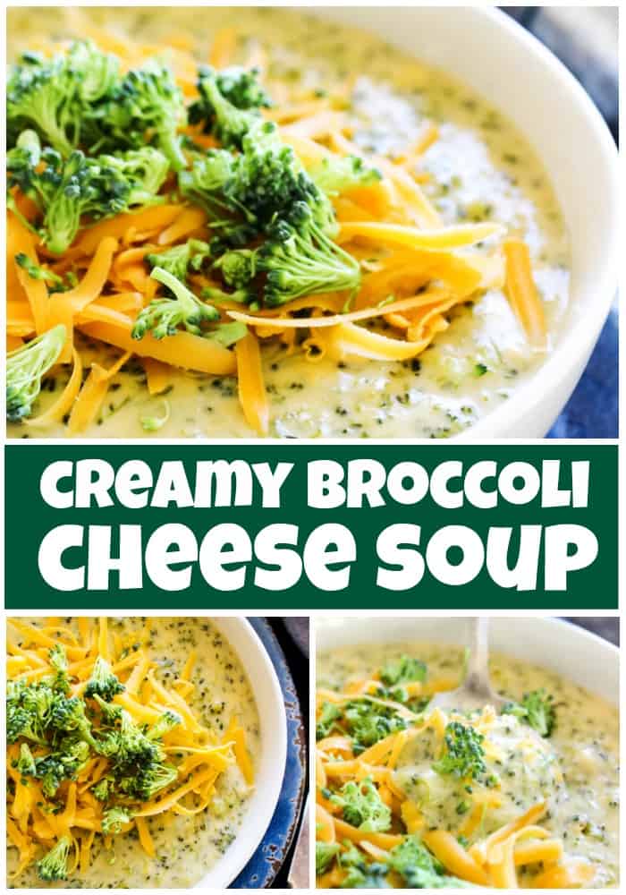 Creamy Broccoli Cheese Soup served in a bowl, garnished with shredded cheese and broccoli