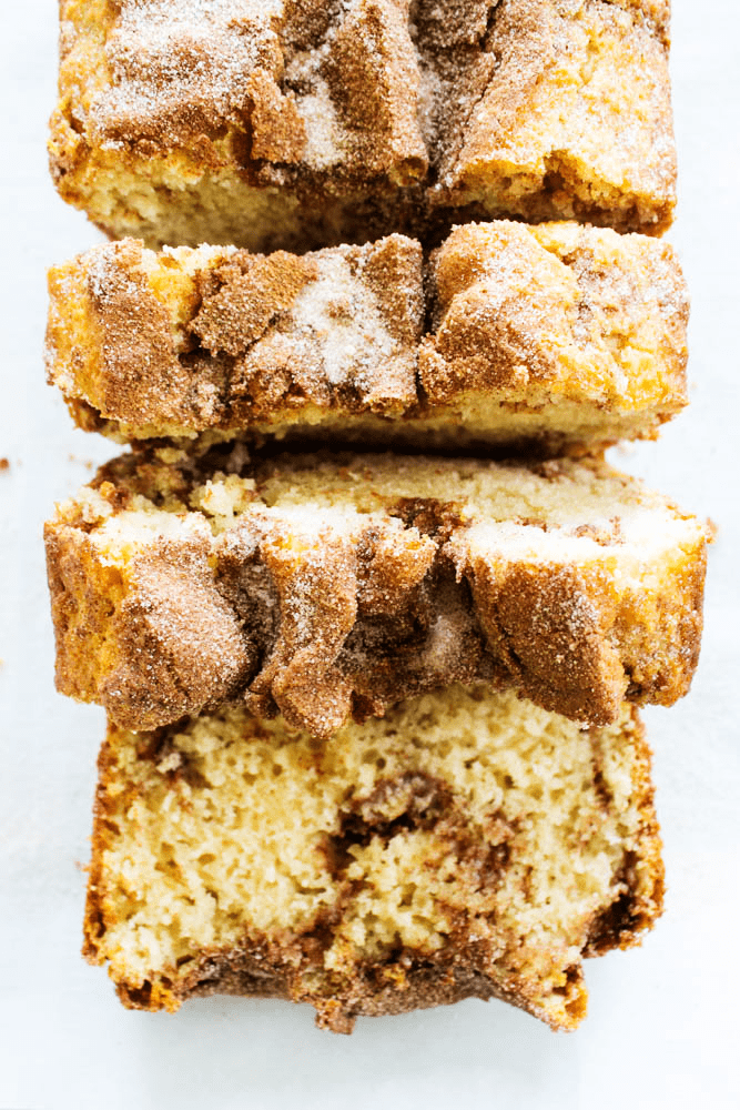 photo of sliced cinnamon sugar bread loaf