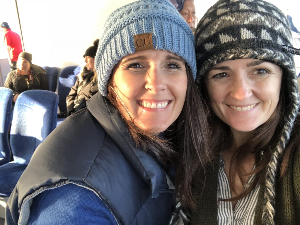 selfie of sandra's sister and sandra wearing beanies