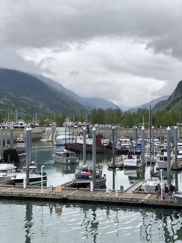 boats in skagway alaska docked by mountains