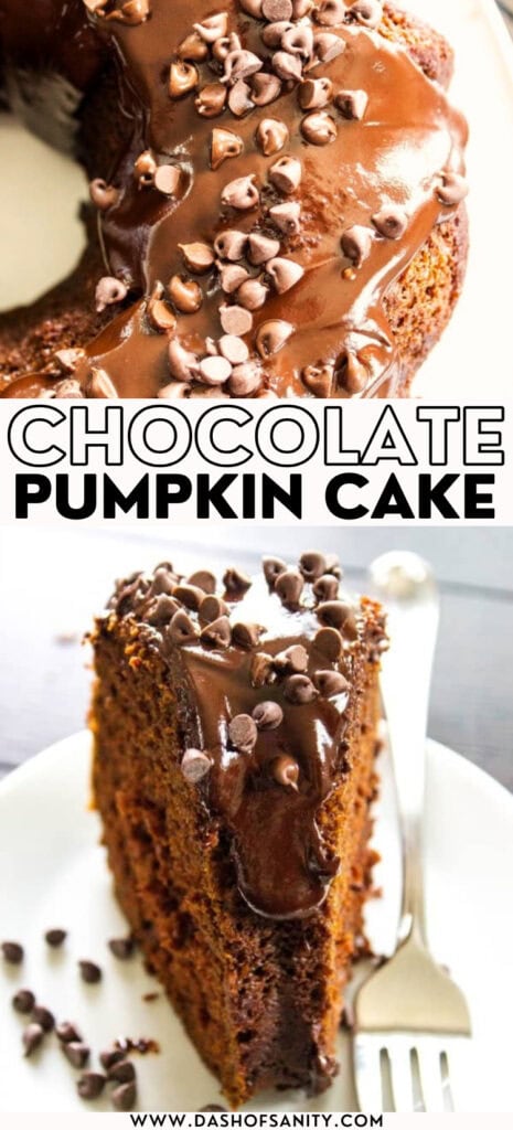 chocolate pumpkin bundt cake collage image