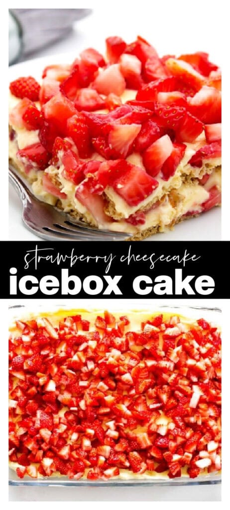 collage image of strawberry icebox cake