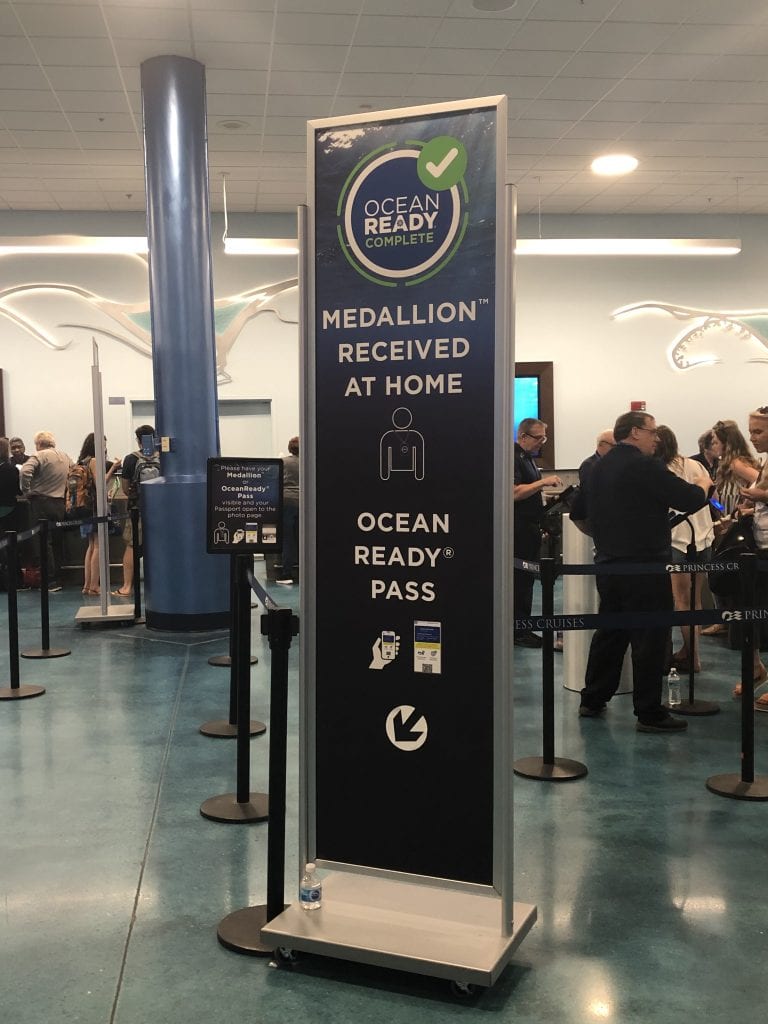 photo of ocean medallion queue to get on cruise ship