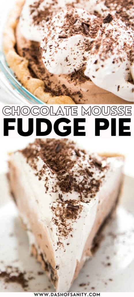 collage image of chocolate mousse pie with recipe title