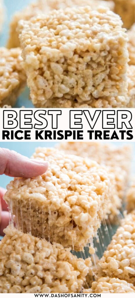 collage image with recipe title best ever rice krispie treats