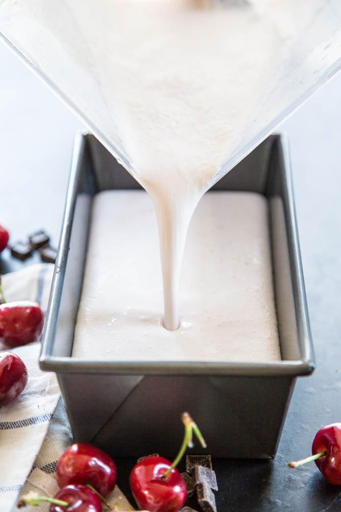 Photo of the ice cream base being poured into a container