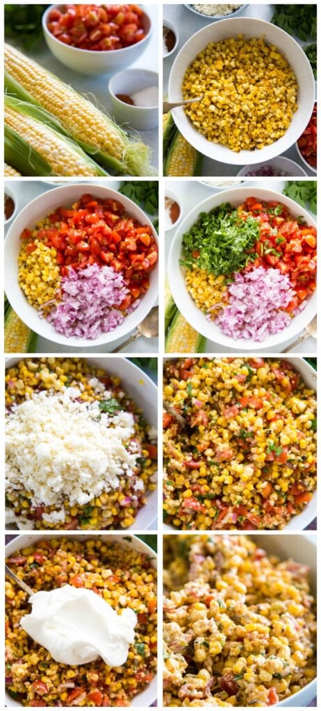 photo collage showing steps for making the salad
