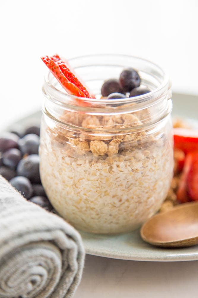 overnight oats in a jar with fruit