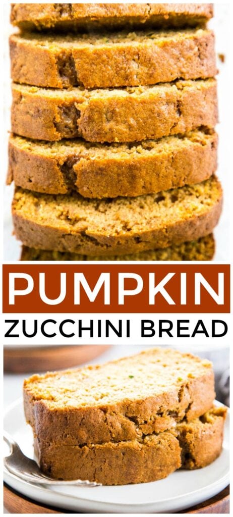 photo collage of pumpkin bread with zucchini