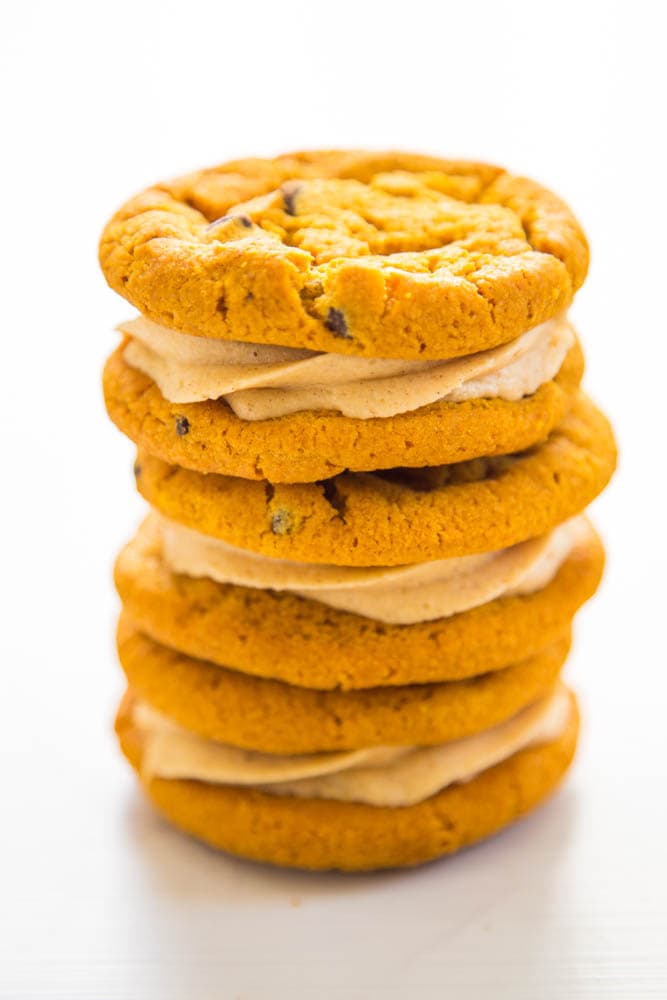 a stack of sandwich cookies.