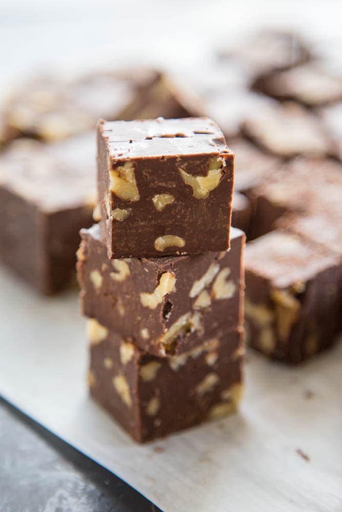 a stack of three pieces of fudge