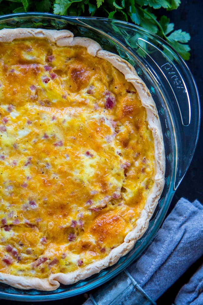 ham and cheese quiche in a pan