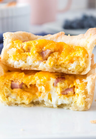 a stack of mini quiche