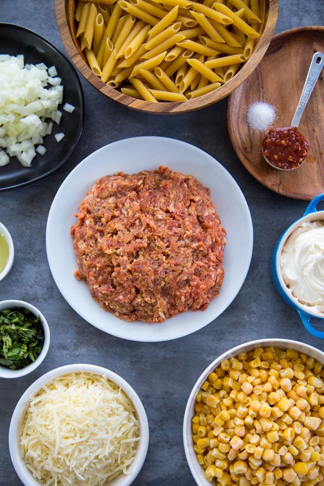 Creamy Sausage Pasta with Corn and Basil