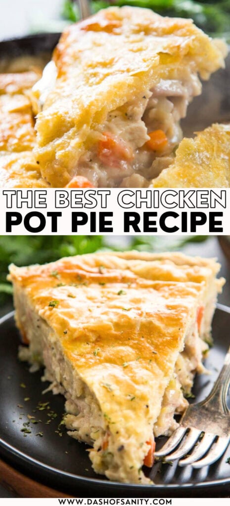 chicken pot pie collage with recipe title 