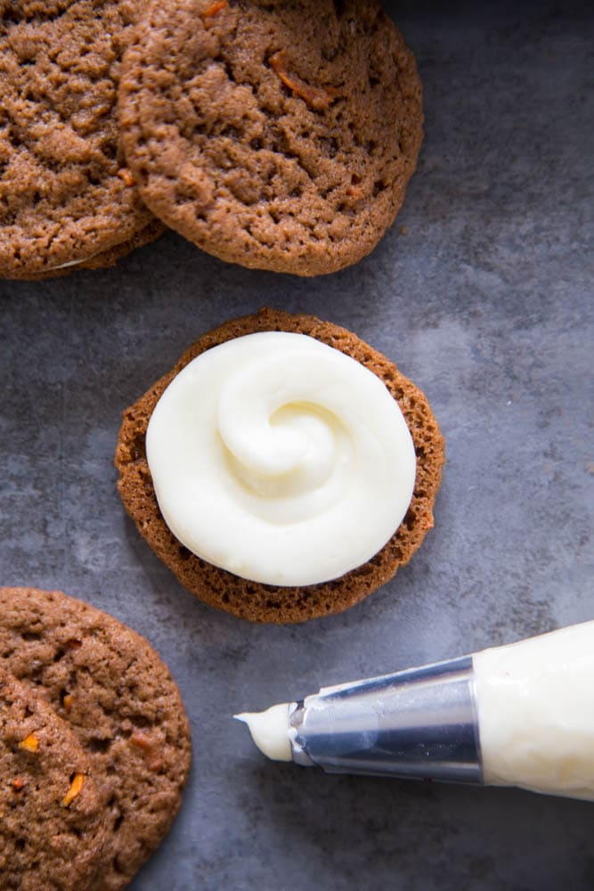 frosting piped onto a cookie.