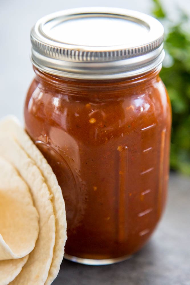 the finished sauce in a jar with a lid.
