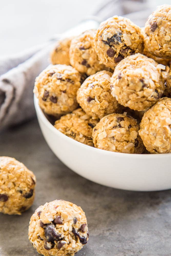 protein balls piled in a bowl.