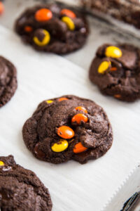a chocolate cookie on a baking sheet.