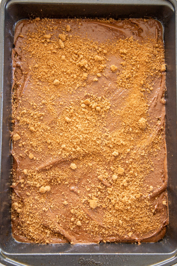 the brown sugar mixture spread over the batter.