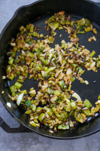 pan with peppers and onions cooked