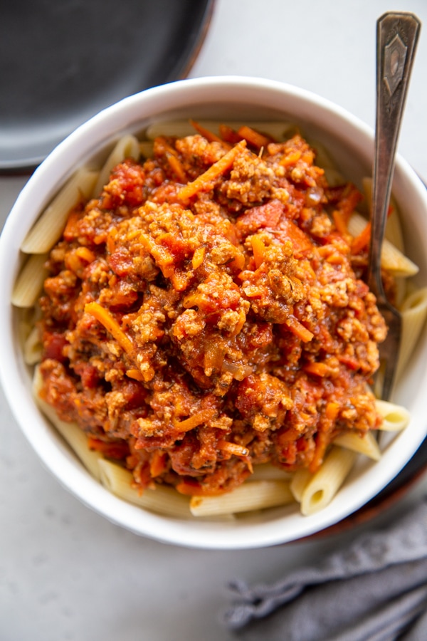 a bowl of turkey bolognese.
