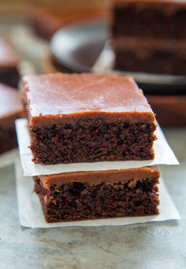a stack of two zucchini brownies.