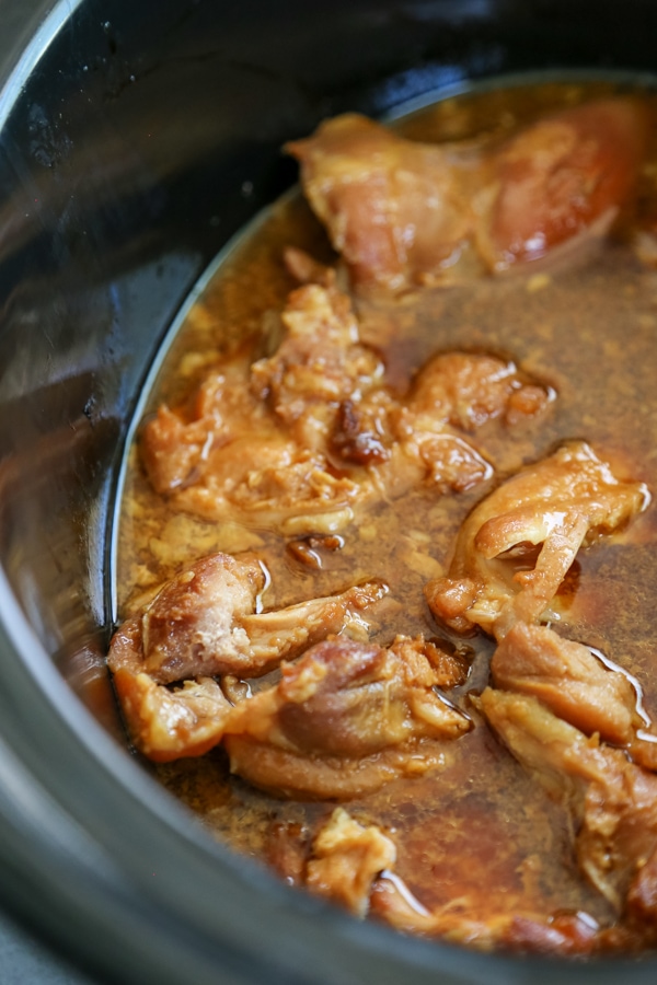 orange chicken in a slow cooker.