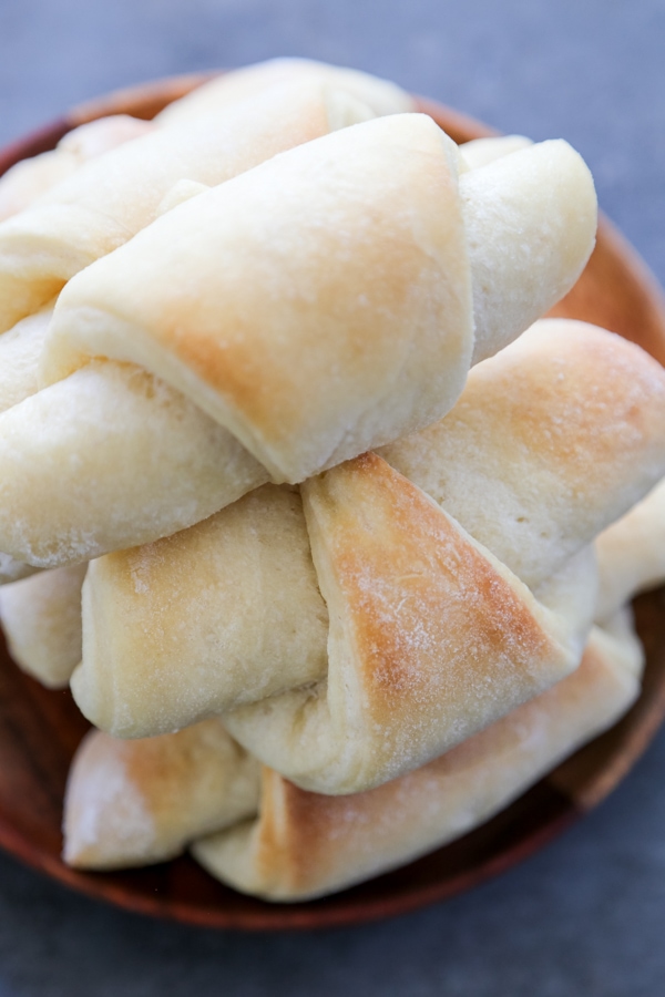 close-up shot of the rolls stacked on a plate.