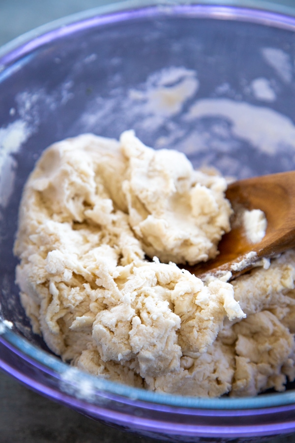 biscuit dough in a mixing bowl.