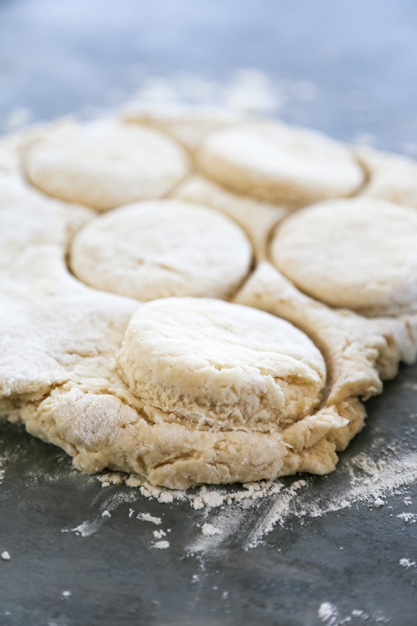 the biscuit dough cut into circles.