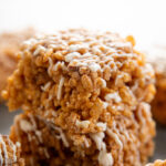 cinnamon dulce rice krispie treat stacked