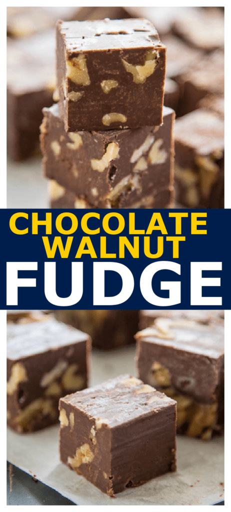 pinterest image collage of chocolate walnut fudge