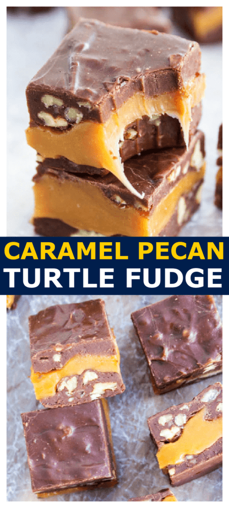 Turtle fudge photo collage for pinterest.