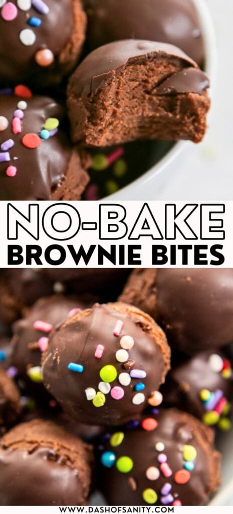 collage image with recipe title of brownie bites