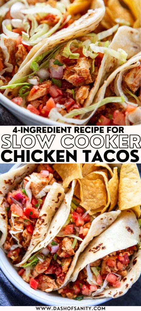 collage image of slow cooker chicken tacos with recipe title