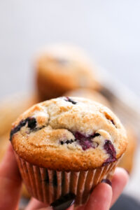 hand holding blueberry muffin