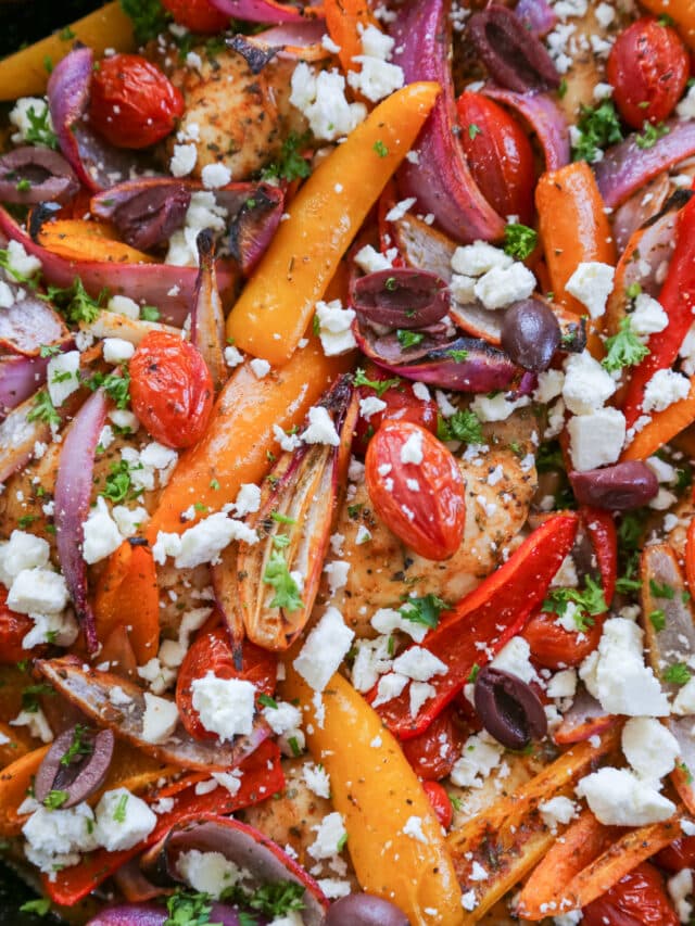 overhead shot of Skillet Mediterranean Chicken