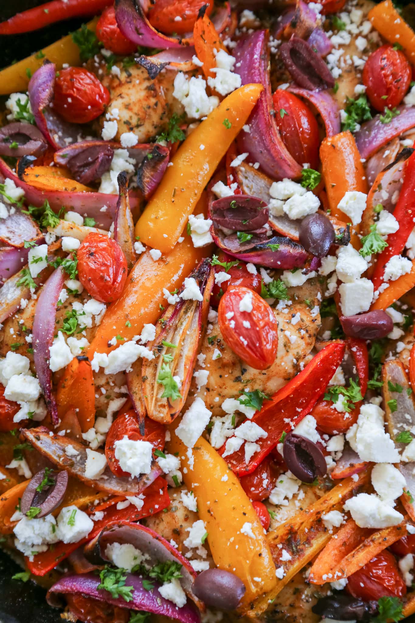 overhead shot of Skillet Mediterranean Chicken