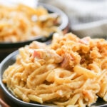 chicken cordon bleu pasta on a plate.