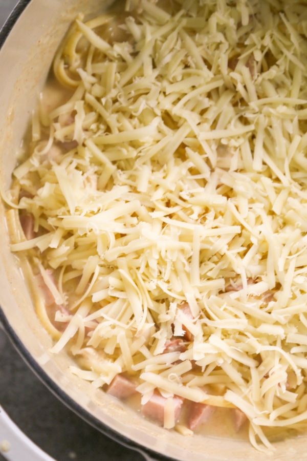 cheese sprinkled over the top of the casserole.