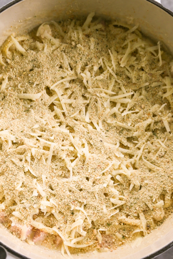 breadcrumbs sprinkled over the chicken pasta.