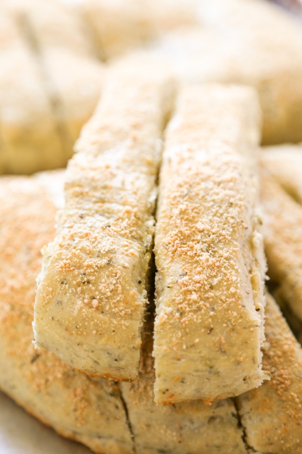 close up shot of the breadsticks.