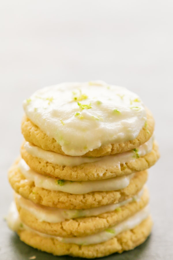 a stack of frosted cookies.