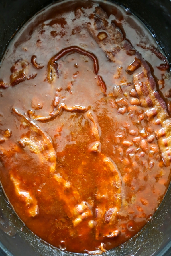 baked beans in a slow cooker.