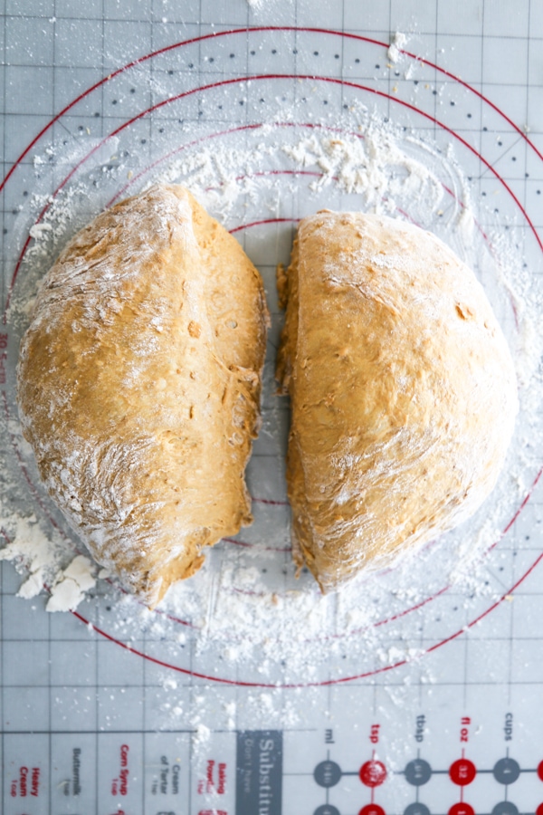 the dough divided into two parts.