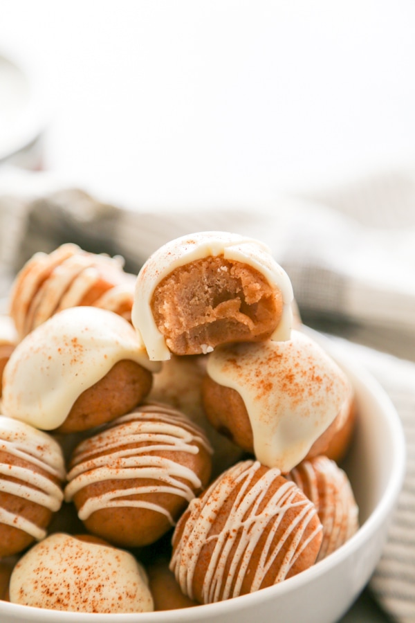 a bowl of snickerdoodle dough bites.