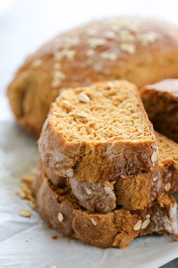 three pieces of bread stacked on top of each other.